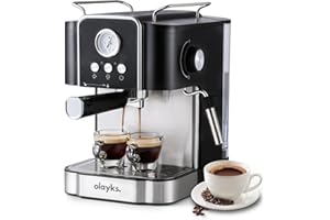 Olayks Espresso Machine 20 Bar, Professtional Espresso Coffee Maker with Milk Frother Steam Wand for Latte, Cappuccino, Espresso Maker with 1.8L Removable Water Tank, Gift for Dad or Mom