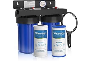 Waterdrop Whole House Water Filter System, with Carbon Filter and Sediment Filter, 5-Stage Filtration, Highly Reduce Lead, Chlorine, Odor and Taste, 2-Stage 5 Micron WD-WHF21-PG, 1" Inlet/Outlet