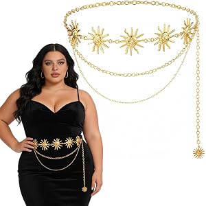 Dimore Women Belts for Dresses Plus Size, Gold Chain Belt Adjustable Waist Chain, Multi Layer Metal Chain Belt for Dresses
