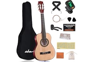 ADM Beginner Acoustic Classical Guitar 30 Inch Nylon Strings Wooden Guitar Bundle Kit for Kid Boy Girl Student Youth Guitarra Online Lessons with Gig Bag, Strap, Tuner, Extra String, Pick,Natural