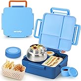 Norxely Bento Box for Kids with Thermos, [Large Capacity] Insulated Lunch Box Kids with 4 Compartment for Ages 3+, Drop-Proof & Dishwasher Safe Lunchbox Container Blue