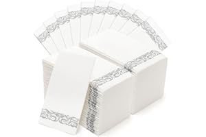 Foraineam 100-Pack Linen-Feel Disposable Hand Towels Decorative Paper Hand Napkins - Silver Floral Paper Guest Towels