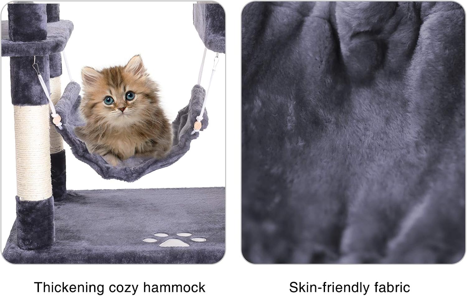 Hey-brother Large Multi-Level Cat Tree Condo Furniture with Sisal-Covered Scratching Posts, 2 Bigger Plush Condos, Perch Hammock for Kittens, Cats and Pets Smoky Gray MPJ020G : Pet Supplies