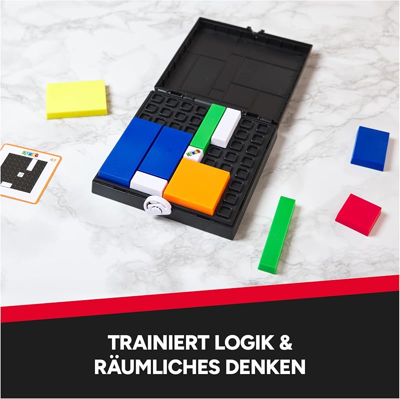 Rubik’s Gridlock, spannendes Knobelspiel mit 88 Aufgabenkarten, 4 Verschiedene Schwierigkeitsgrade, praktische Box für unterwegs, für 1 und mehr Spieler*Innen ab 7 Jahren