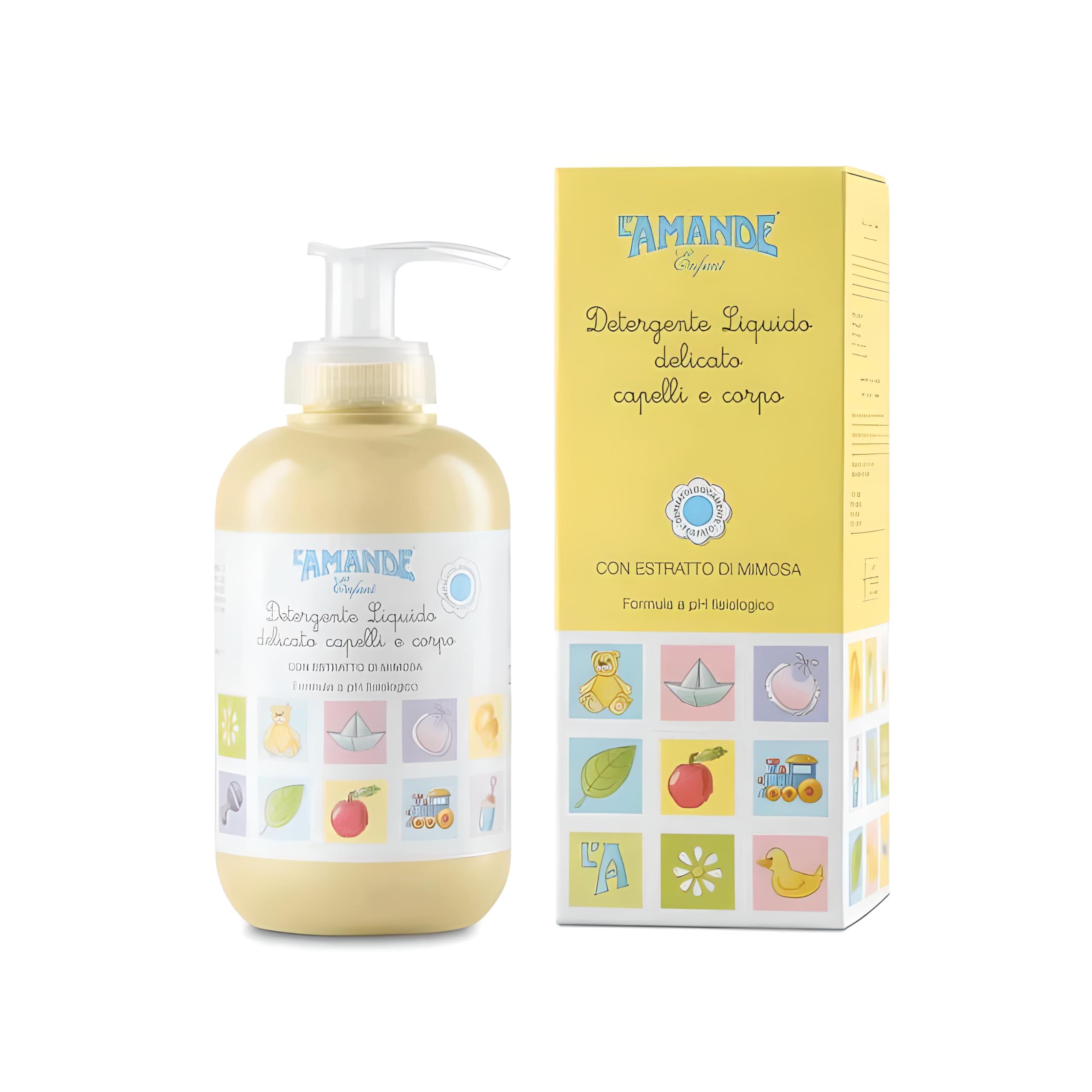 L'AMANDE Gentle Liquid Cleanser for Children 250 ml with Mimosa Extract Physiological pH Body Wash for Baby Body and Hair