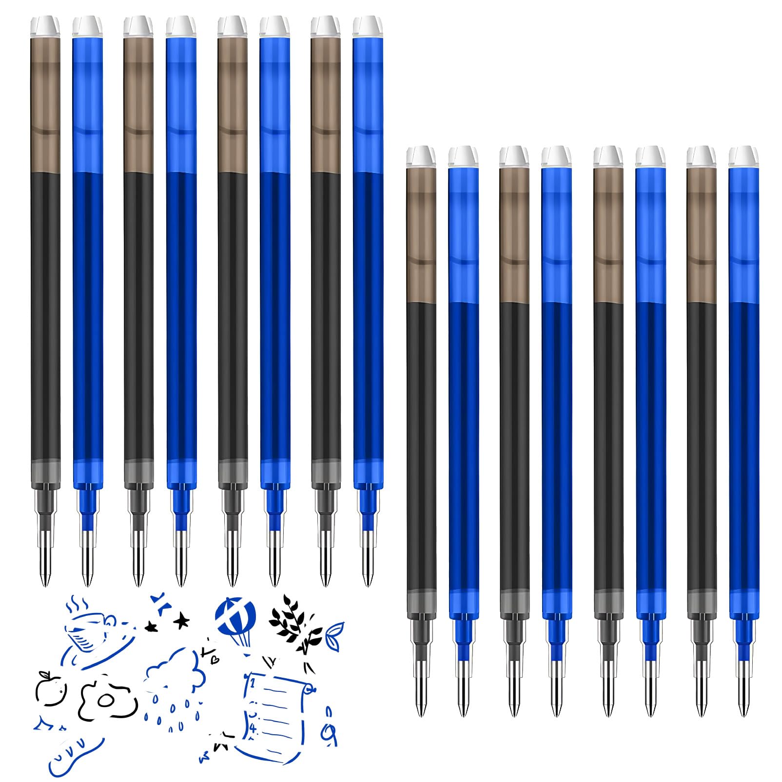 Photo 1 of 0.7 mm Erasable Gel Ink Pen Refills Compatible with Frixion Friction, Smooth Writing Multicolor Retractable Fine Point Pen Refill for School Office Home Art (Blue & Black, 16)
