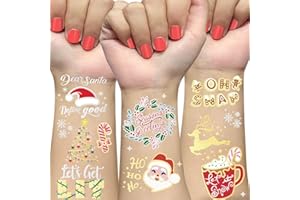 AOYOO Christmas Decorations Temporary Tattoos, 30 Glitter Styles Tattoos, Stocking Stuffer for Kids, Merry Christmas Party Favors, Xmas Tree and Lights, Santa, Christmas Eve Gift Christmas Accessories