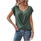 SOLY HUX Women's V Neck Short Sleeve T Shirts Twist Front Casual Summer Tunic Tops
