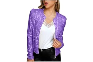 Women's Sequin Short Open Jacket Glitter Long Sleeve Cropped Open Front Bolero Shrug Casual Blazer Coat Outwear Tops