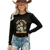 Women Western Cowgirl Shirts - Cowboy Rodeo Tee Funny Graphic Save A Horse Country Concert Long Sleeve Top