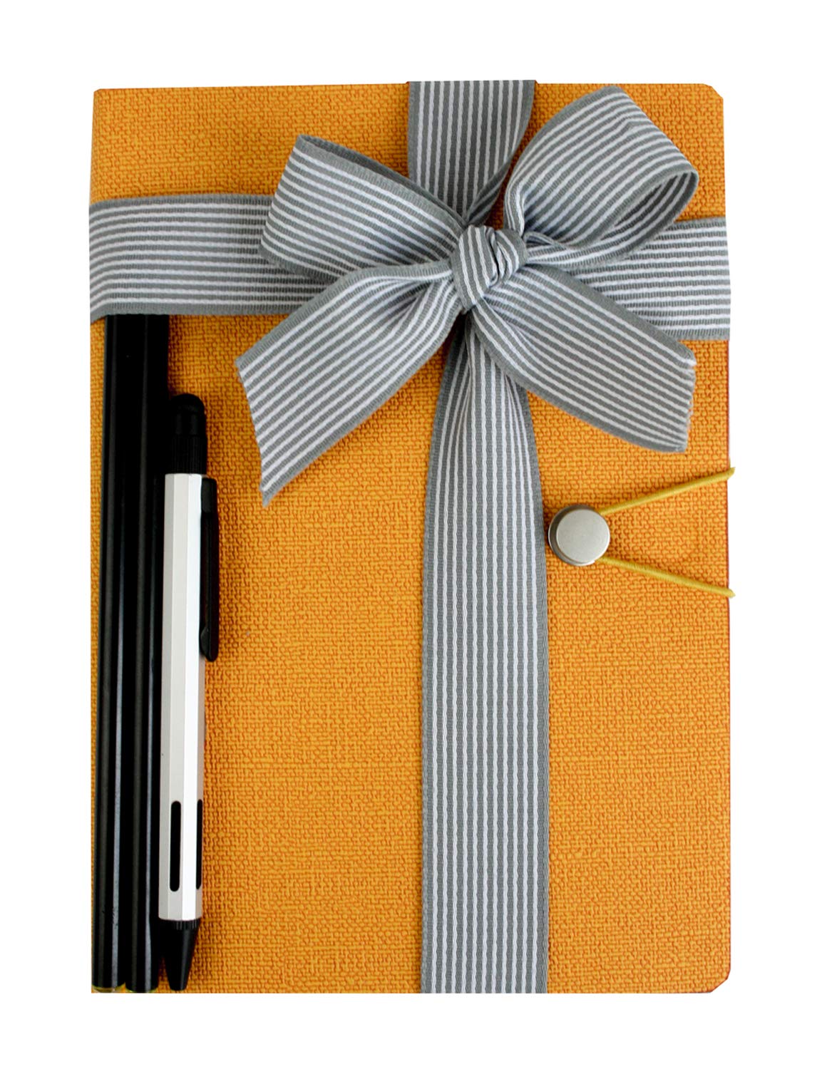 Emartbuy Luxury A5 Textured Notebook Gift Set with Metal Ballpoint Pen Pencil Ribbon Wrapped Elegant Stationery for Office Work School Writing Journaling Premium Hardbound Journal
