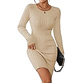 Pink Queen Women's Cable Knit Sweater Dress Long Sleeve Crewneck Mini Pencil Bodycon Dresses Fall Winter Outfits