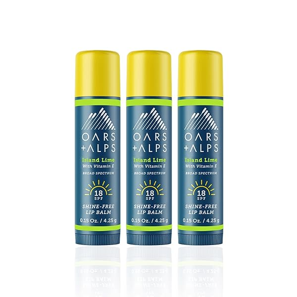 OARS + ALPS SHINE FREE LIP BALM AND SPF 18 SUNSCREEN, LIP CARE WITH ISLAND LIME SCENT, WATER AND SWEAT RESISTANT, 0.15 OZ EACH, 3 PACK