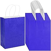 100 Pack 5.9x3.15x8.26 inch Small Gift Bags, Kraft Blue Bags with Handles Bulk for Birthday Party Favors,Gift Paper Bags,Retail Shopping Business Goody Craft Gift Bags
