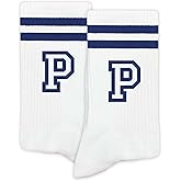 Striped Initial Socks with the Letter in Navy Blue, Socks for Adult, Teens, Men&Women Socks, Gifts for Friends, Family, etc.