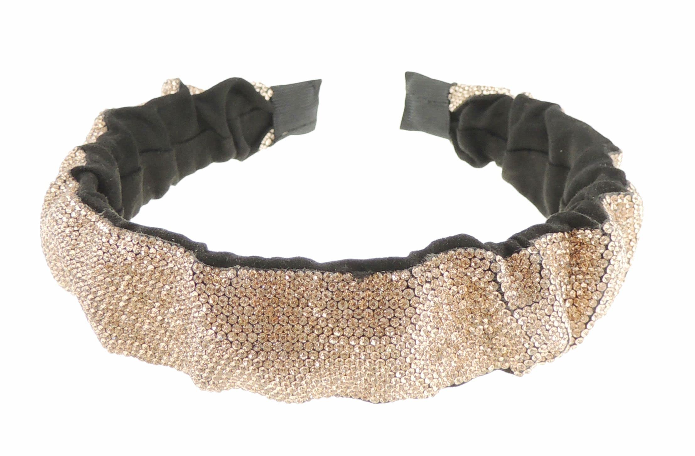 Ladies Diamante Crystal Rouched Crinkled Look Evening Bridal Party Formal Headband (Copper)