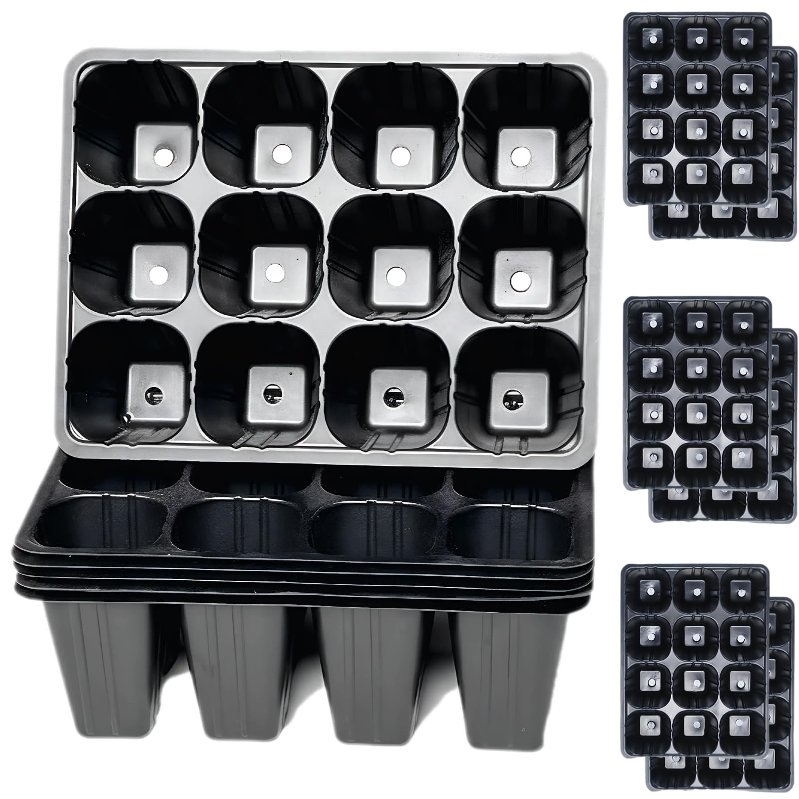 JAMAKALA 10pcs Seed Trays for Seedlings, Black 120 Cells Seed Starter Trays, Propagators for Plants, Plastic Seedling Pots and Tray, Seedling Tray for Vegetable, Fruit, Seedling Cultivation