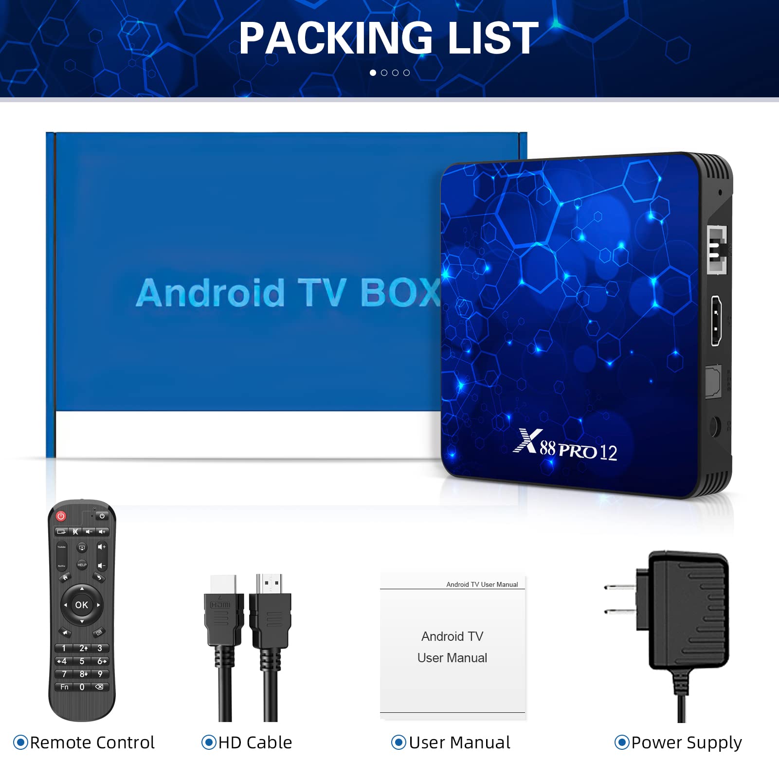 Android 12.0 TV Box, X88 PRO 12 Android TV Box 4GB RAM 32GB ROM RK3318 Quad-Core 64bit Support 4K 3D HD H.265 Ethernet 2.4G/5G Dual-Band WiFi BT5.0 Smart TV Box