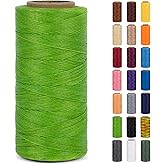 LEREATI 0.8mm Waxed Thread for Leather Sewing, 284 Yards, 150D Flat Wax String, Waxed Cord for Bracelet Making, Bookbinding, Shoe Repairing, Leather Projects, DIY Crafts (Light Green)