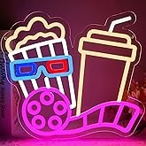 Movie Night With Popcorn Neon Sign for Wall Decor,Cinema Led Neon Light for Theater,ScreeningRoom Light Up Sign for Film Room,Cinema,Party,movie night decorations Present,12.2 * 13.5 inch(D263)