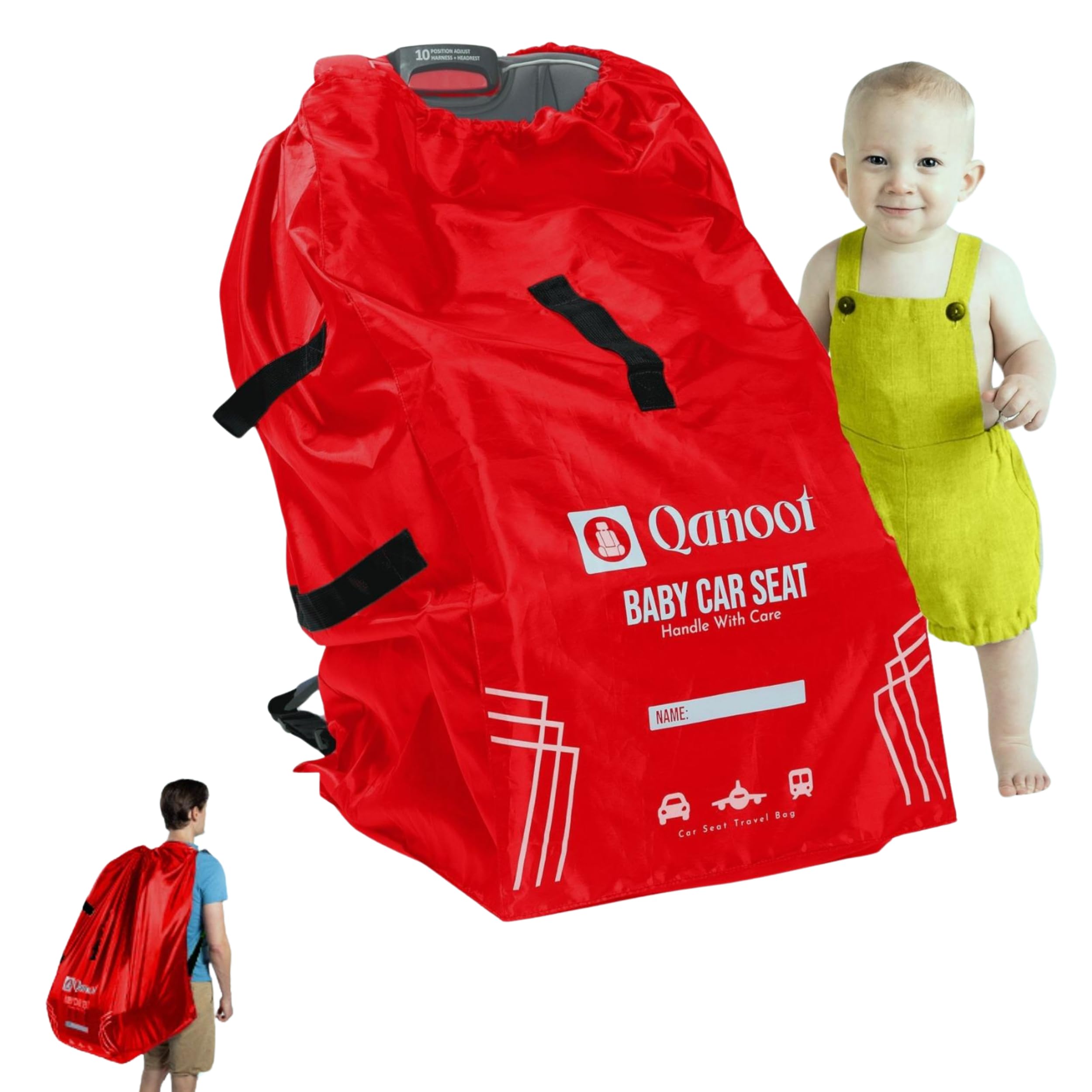 Photo 1 of Qanoot Car Seat Travel Bag for Airplane – Durable Back Pack Style Car Seat Bag, Car Seat Bags for Air Travel, Fits Convertible, Booster Car Seat, and Infant Carrier (Red)