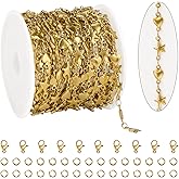 KYUNHOO 4 Meters Gold Plated Chains for Jewelry Making Stainless Steel Chain on Spool Solid Heart and Star Links Jewelry for Women DIY Handcrafts