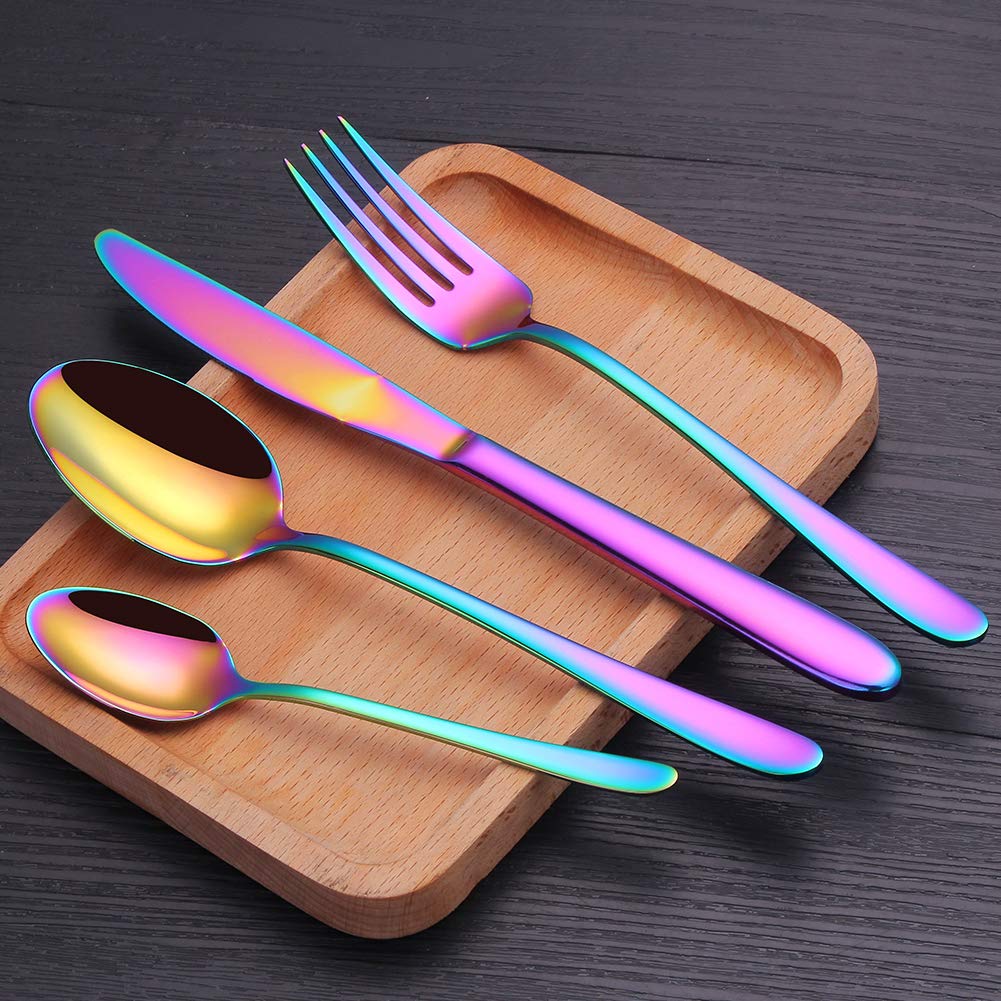 PHILIPALA besteck Edelstahl 4-teiling Utensilienset Geschirr Tafelmesser Esslöffel Gabel Dessertlöffel，Besteck set für die reisende Camping-Regenbogen