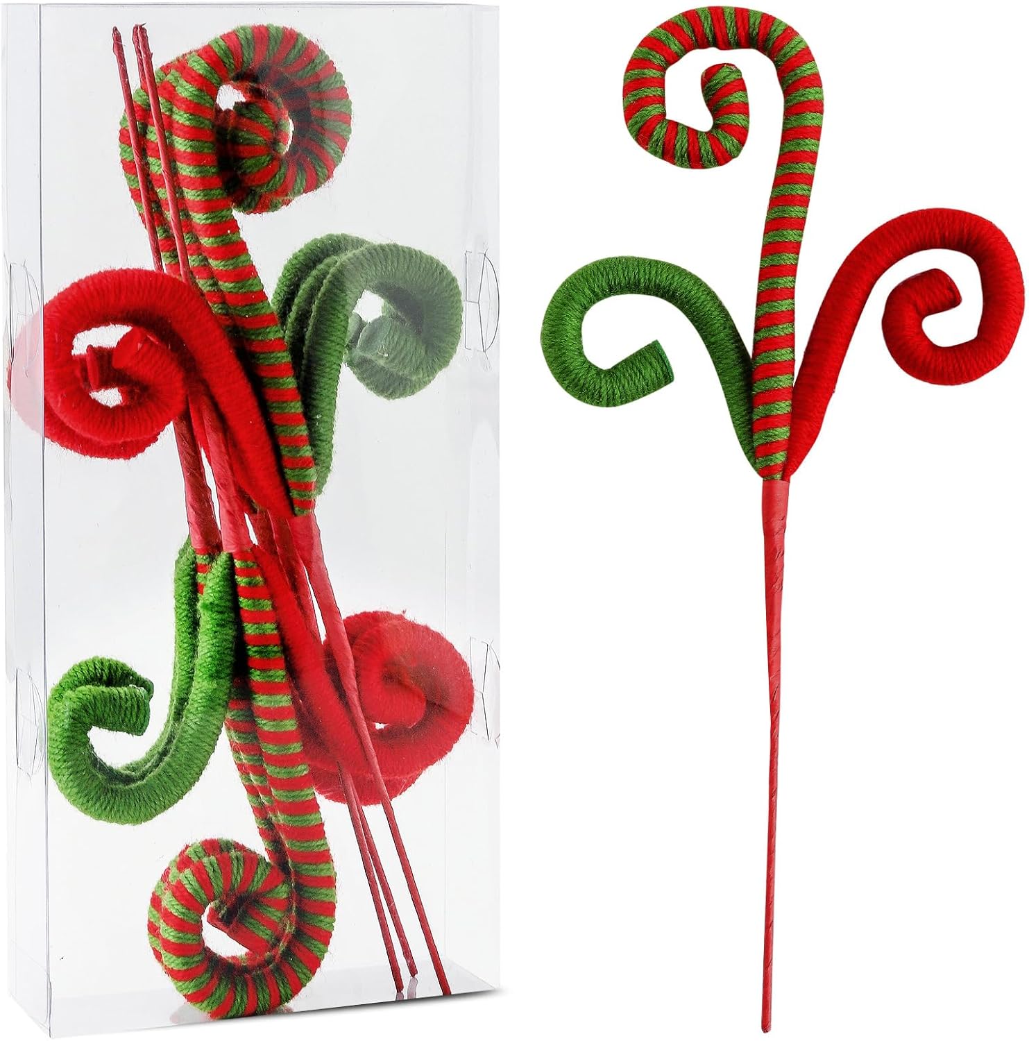Tree Toppers - ZHANYIGY 6PC Set Red/Green Christmas Tree Decorations Picks Christmas Woolen Candy Curly Pick, Christmas Tree Decorations Home Office Vase Party Ornaments (Green)