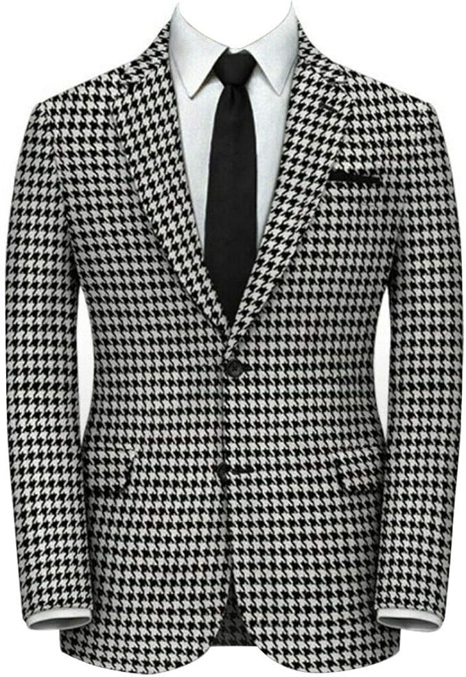 Mens Slim Fit Houndstooth Plaid Dogstooth Tuxedo Prom Wedding Party