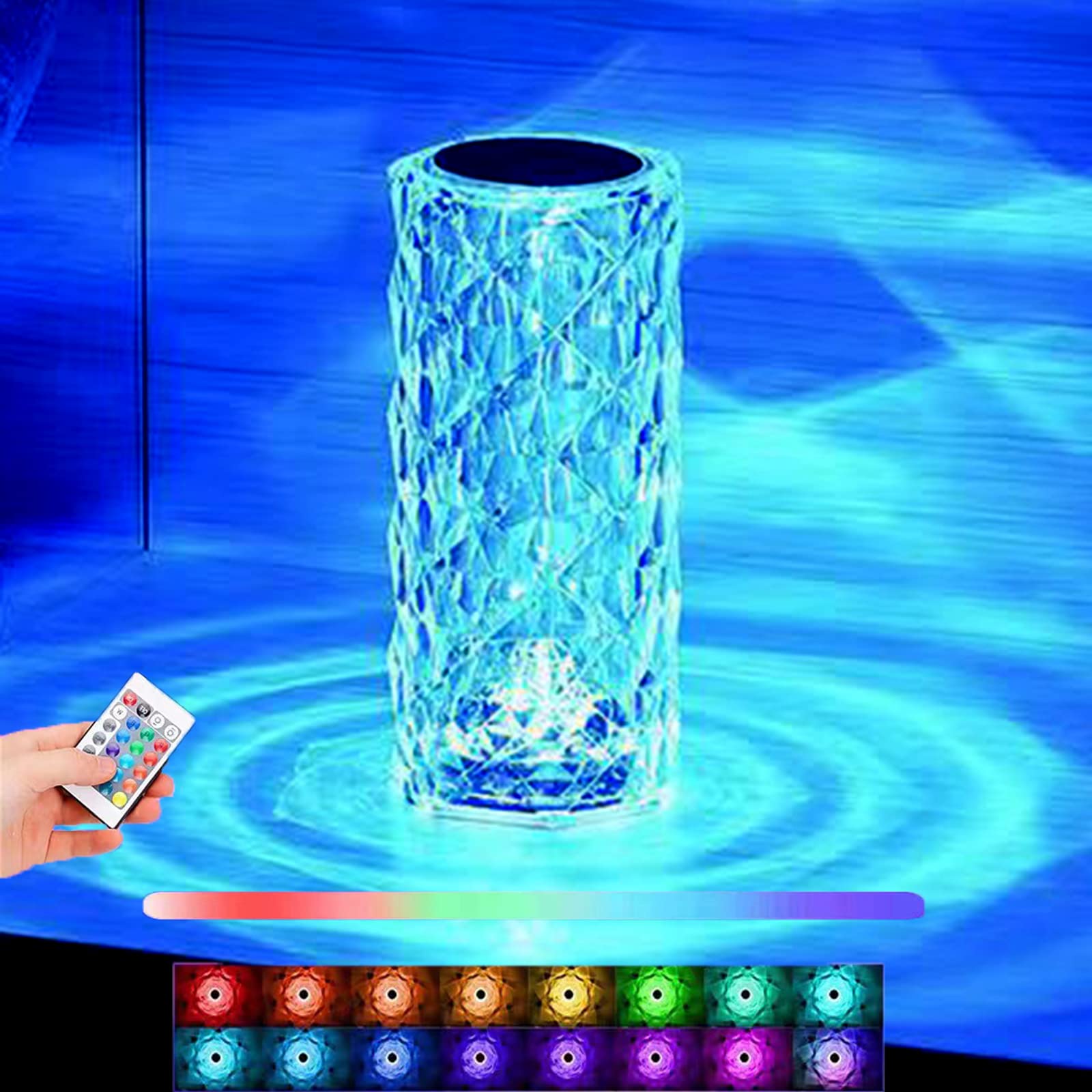 Yckeogln Rose Crystal Desk Lamp, Night Light with 16 RGB Colors, Touch & Remote Control, USB Rechargeable, Modern Diamond Table Lamp for Bedroom, Living Room