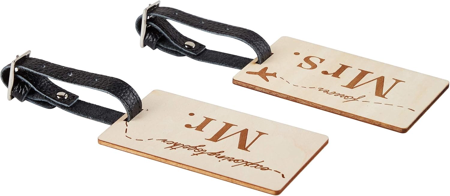  | Travelambo Mr Mrs honeymoon Luggage Tags Wood Travel Cute Couples Gift (2 pcs set) | Luggage Tags