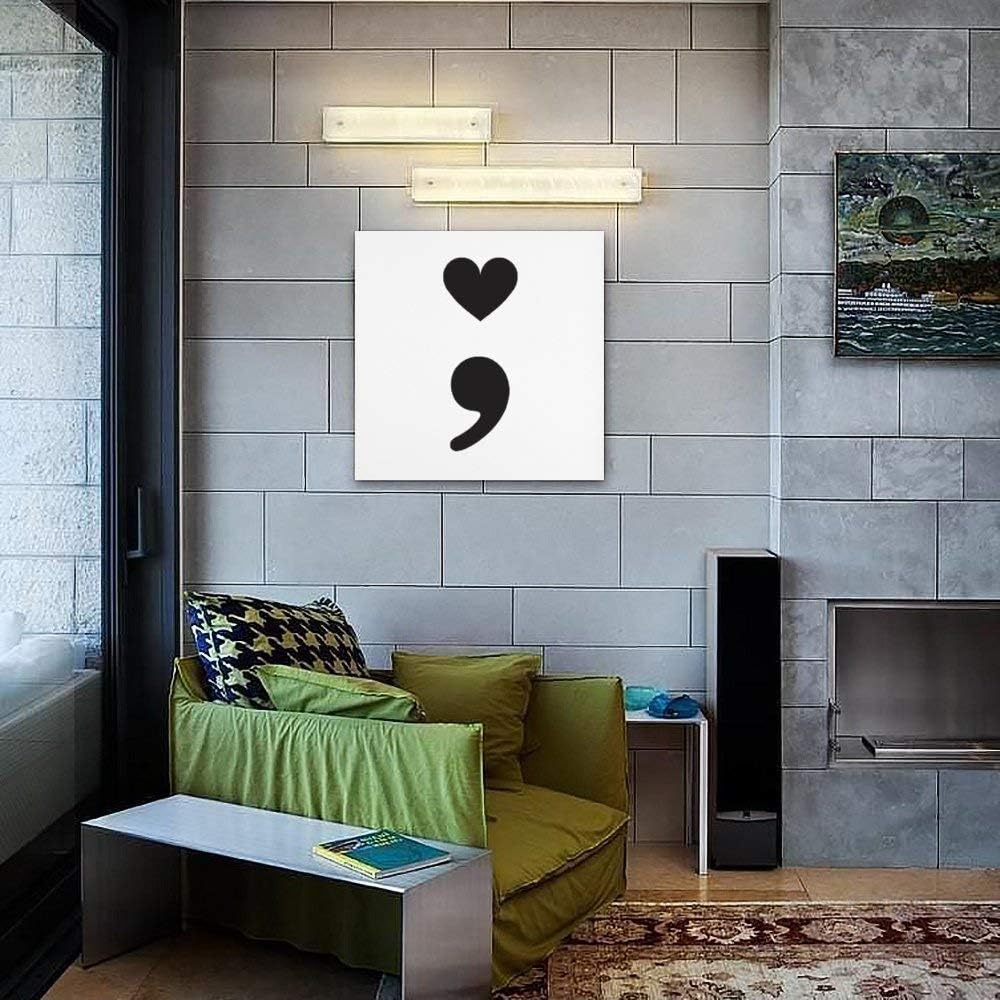 Square Frameless Wall Art Paintings With Wood Strip,Canvas Poster,Decorative Home Decor,Canvas Prints Hanging Ornaments,Easy to Hang - For Bathroom Living Room Bedroom - 16"x16" - Heart Semicolon