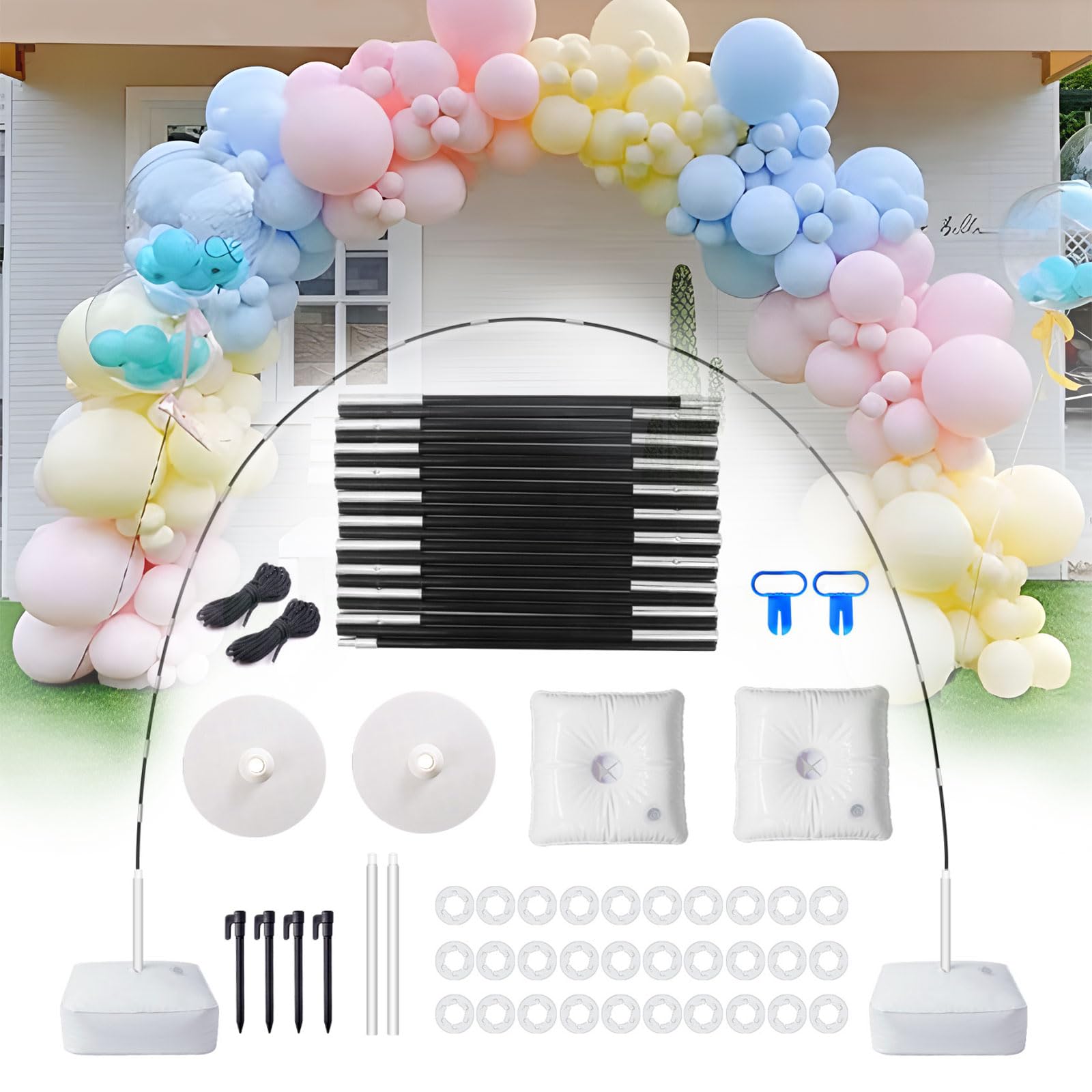 PlusFive Balloon Arch Kit，9FT Tall & 10Ft Wide Adjustable Balloon Arch Stand With Water Base, Balloon Hoop Arch Stand Frame for Wedding Graduation Birthday DIY Party Supplies Christmas Decorations