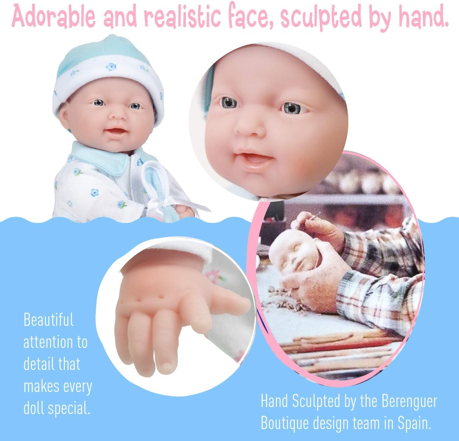 JC Toys La Baby doll for children age 18 Months +. Washable, soft, 27.9 cm, Blue, 11" - Image 4