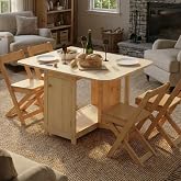 From the Tree Furniture Solid Pine Drop-Leaf Dining Table, 4 Chairs Set | Drop-Leaf 17" to 46", 5-Piece Set, Built-In Chair Storage, Stain-Ready Unfinished, No MDF, 242.5 lb Chair Capacity