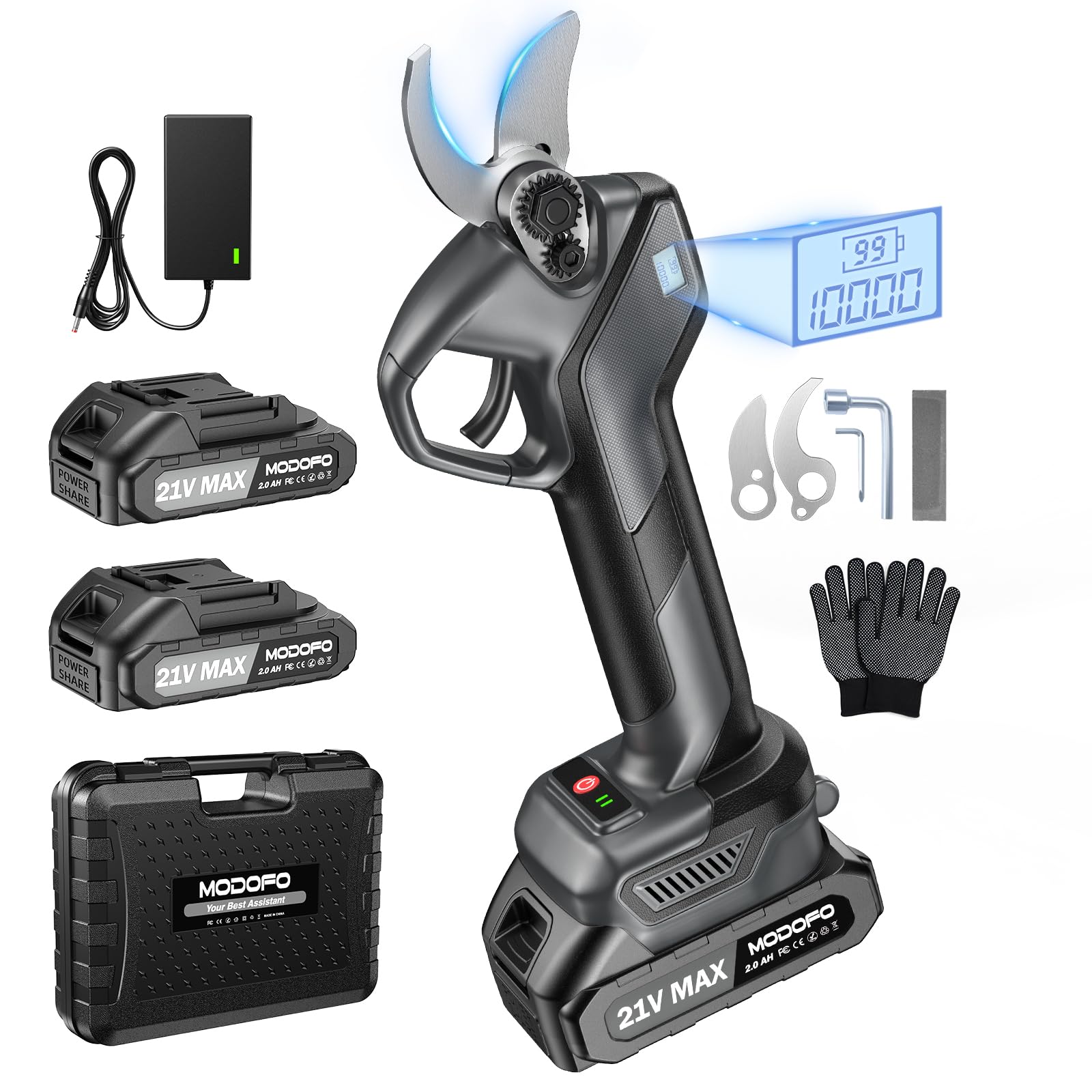 Upgraded Electric Pruning Shears, 1.6" Cutting Diameter Cordless Pruner with LCD Display, Brushless Motor, 2×2.0Ah Rechargeable Batteries & Extra Blade for Garden Trees and Branches Image