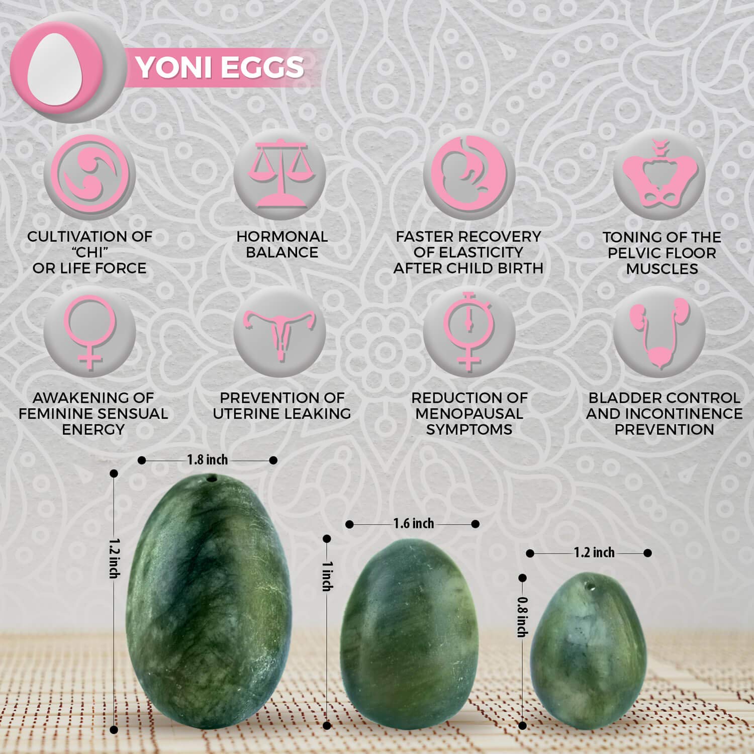 Genuine Jade Yoni Eggs for Women Set of 3 Vaginal Tightener Bladder