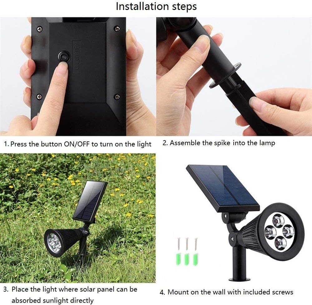 Perfectwo Solar Spotlights, 2-in-1 Colored Adjustable 4 LED Wall/Landscape Solar Lights with Automatic On/Off Sensor, 2 Pack : Garden & Outdoor