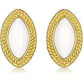 Dckazz 14K Gold Plated Earrings for Women Oval Square Stud Earrings Non Tarnish Stainless Steel