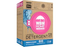 WBM Laundry Detergent Pods, 128 Count | Fresh & Clear Unscented | Laundry Pods 10x Ultrapower Cleaning With Color Protection and Eco-Friendly Packaging