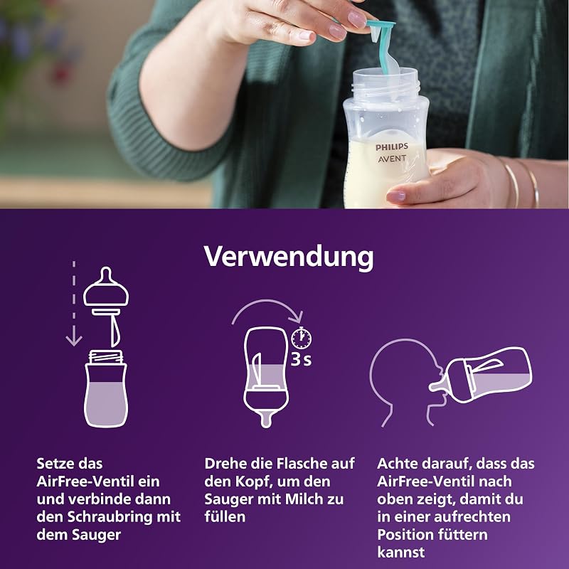 Philips AVENT Babyflasche Natural Response – Babyflasche mit AirFree Ventil, 260 ml, BPA-frei, für Neugeborene ab 3-6 Monaten (Modell SCY673/01)