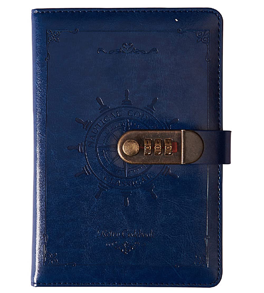NectaRoy A5 Vintage Lockable Journal with Rudder Design, 120 Sheets Secret Notebook Travel Diary, PU Leather Writing Notepad with Pen Holder&Card Slots, Personal Sketchbook Birthday Gift, 210x145mm