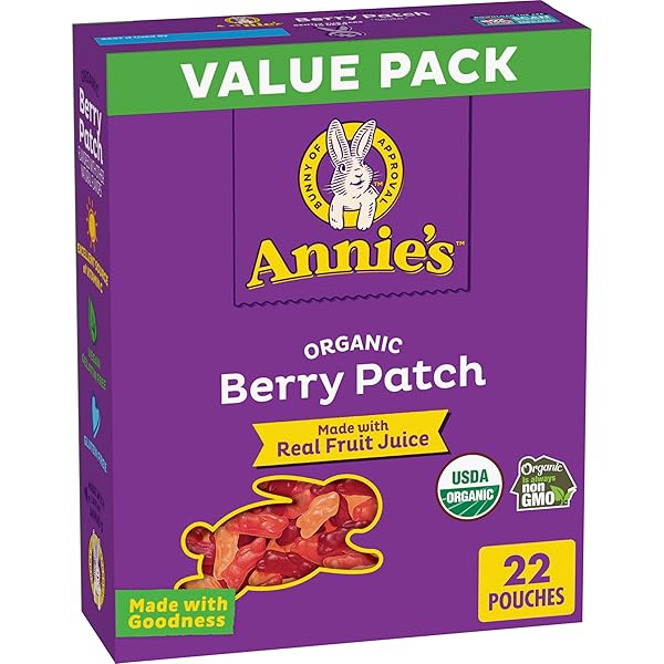 ANNIE’S ORGANIC BERRY PATCH BUNNY FRUIT FLAVORED SNACKS, GLUTEN FREE, VALUE PACK, 22 POUCHES, 15.4 OZ