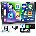 Hikity 2+64GB Double Din Android 13 Car Stereo Wireless Apple Carplay Android Auto, 10.1 inch Touchscreen Car Radio GPS Navigation WiFi Backup Camera Bluetooth HiFi FM SWC Mic