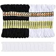 Pllieay 24 Skeins Black and White Embroidery Cross Stitch Threads Cotton Embroidery Floss, Friendship Bracelets Floss with 12
