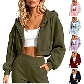 CSVBVSQ Womens Zip Up Hoodies Dressy Long Sleeve Plain Cropped Jacket Lightweight Comfy Athletic Travel Hooded Sweatshirt