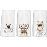 HUGANE Funny French Bulldog Bathroom Decor Hand Towels Set of 3, French Bulldog Mom Gifts, Gifts for Bulldog Lovers, Kids Dog Bathroom Decor, 16x24 Inch
