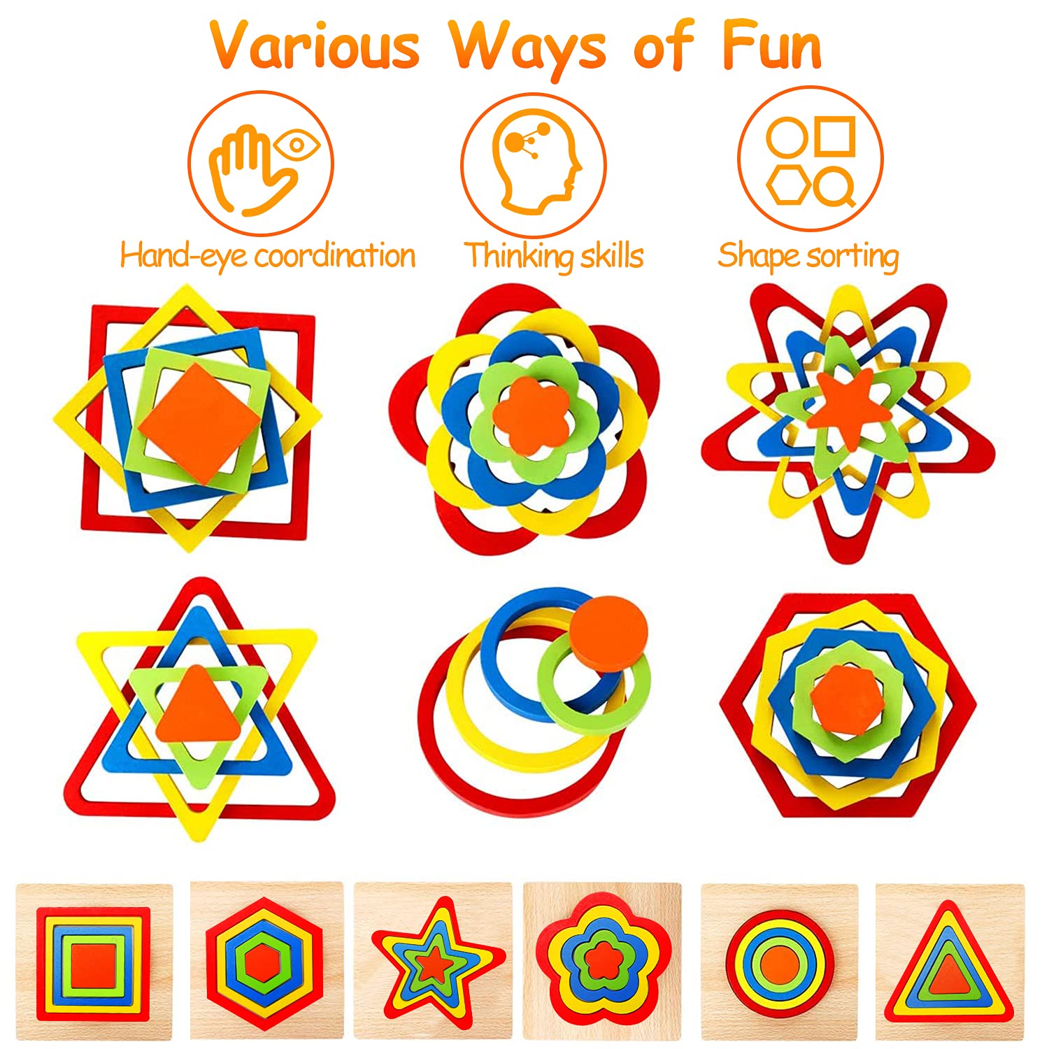 Mua Toddler Puzzles Montessori Toy Wooden Shape Sorting Puzzle Sensory ...