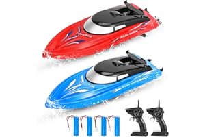 ACEKID 2 Pack RC Boat Remote Control Boats for Pools and Lakes for Kids and Adults, 10 kmH 2.4 GHz RC Boat for Boys 4-7 8-12 Years with 4 Rechargeable Batteries