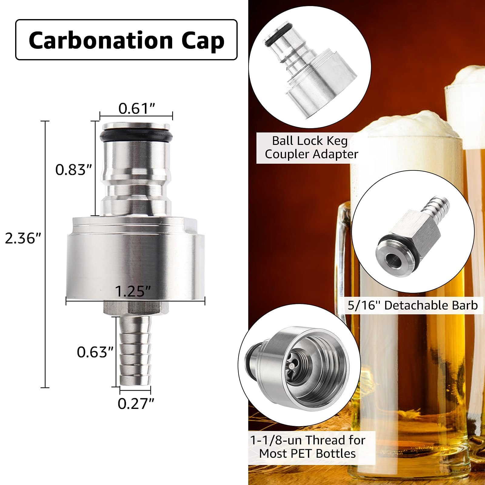 5.5ft 5/16 Co2 Gas Line Tubing for Kegerator Assembly with stainless steel carbonator cap carbonation cap for soda bottle, Ball Gas Lock Draft beer Red Hose kit for Homebrew